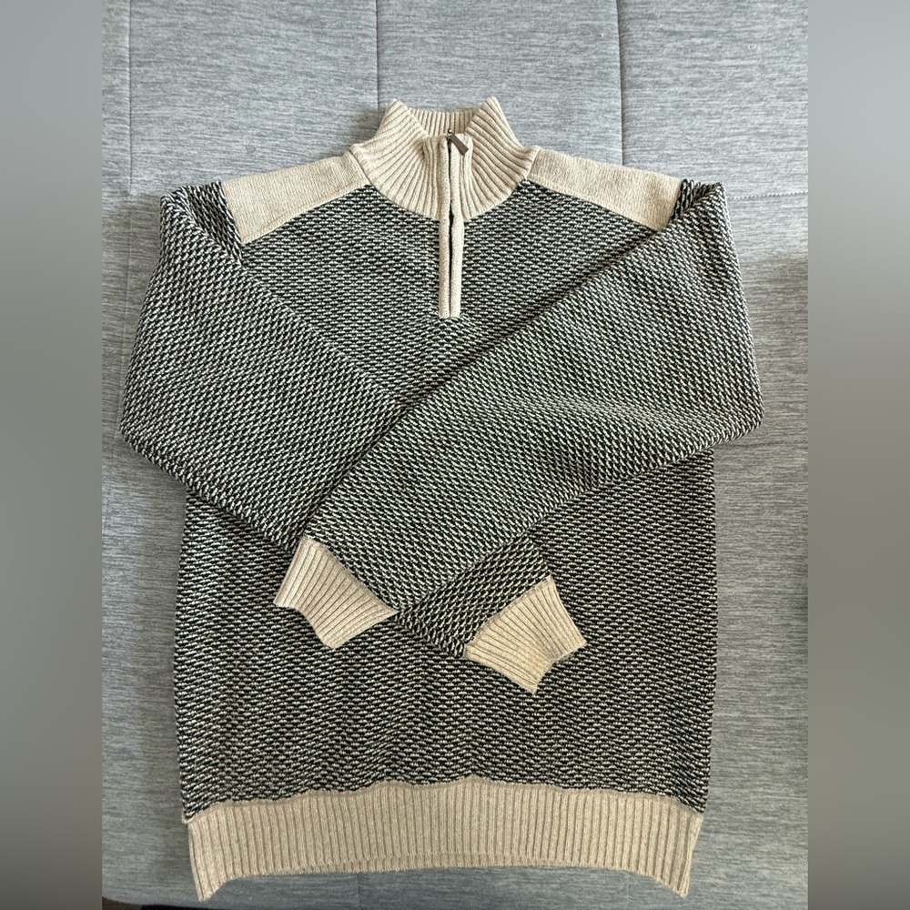 Beige & Black Textured Half-Zip Sweater | Cozy Neutral Knit Pullover | Men’s